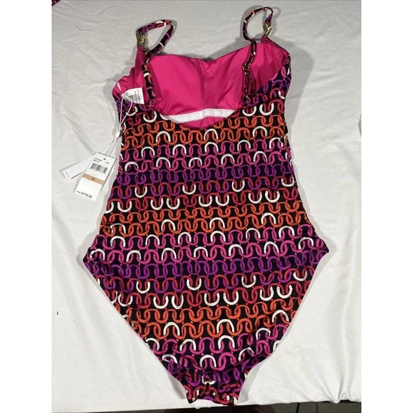 NWT $172‎ Trina Turk [ 12 ] Echo Scoop Neck One Piece Swimsuit Pink Black 6938 - Picture 6 of 9